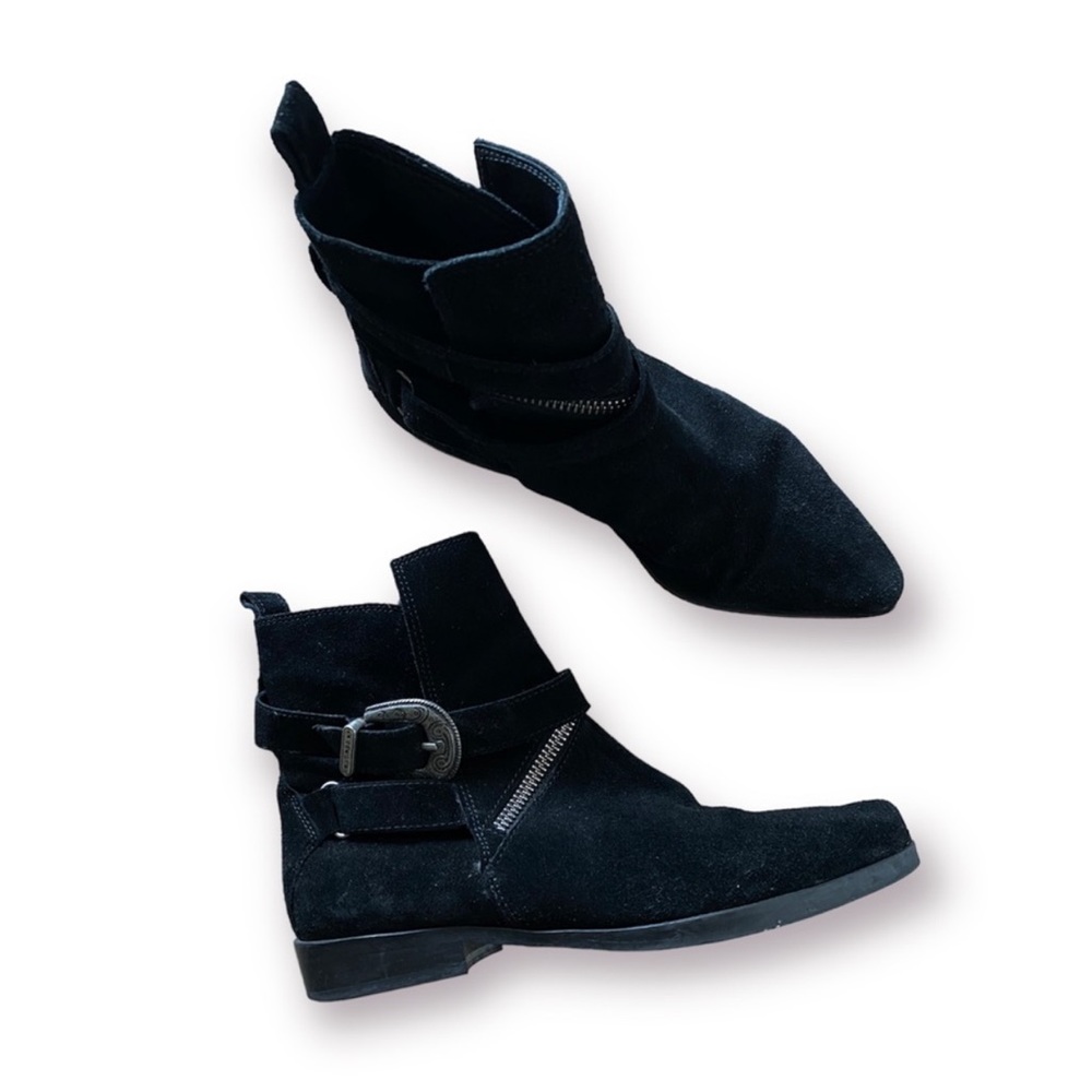 AllSaints The Tejus black suede ankle boots buckle western 36 euro 6us